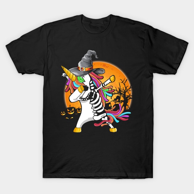 Dabbing Unicorn Skeleton Halloween T-Shirt by Sun68